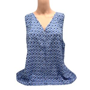 J CREW Blue White Patterned Sleeveless V Neck Blouse Top Shirt
